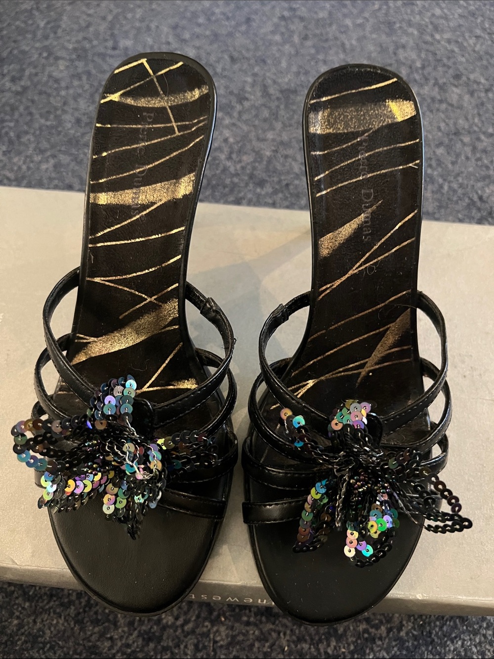 Pierre Dumas Sequin Embellished Black & Gold Heels US 5.5 M